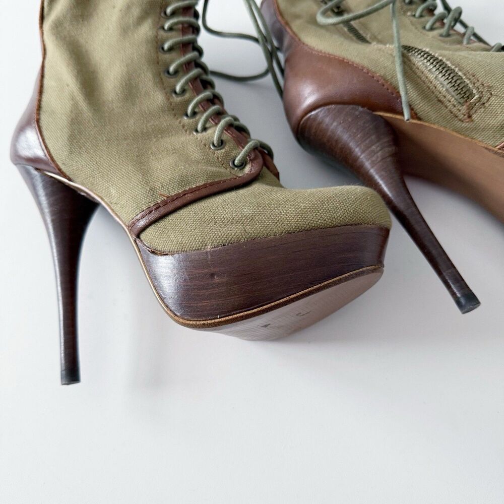 Steve Madden Army Green Stiletto High Heel Ankle Boots Lace Up Combat Military 6 - Picture 15 of 16